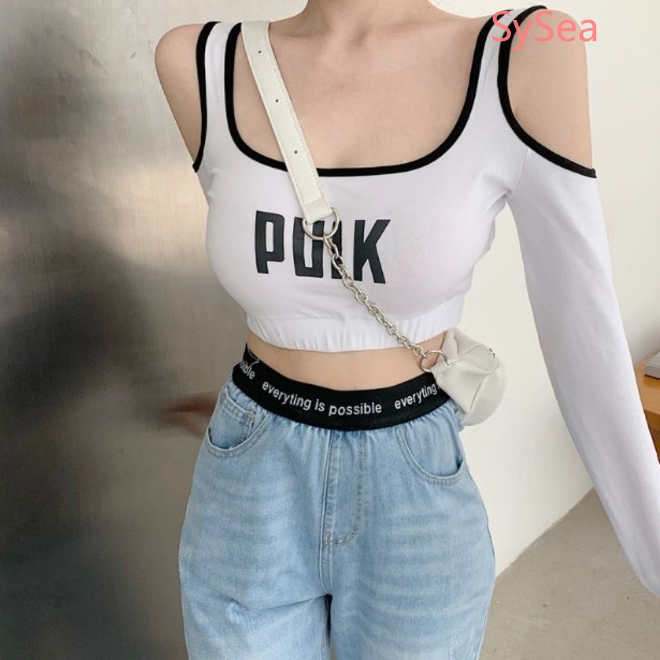 Áo Croptop Thể Thao In Chữ Thời Trang Mùa Thu Quyến Rũ Cho Nữ