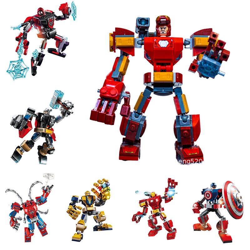 Tương thích Lego Iron Man Marvel IronMan Spiderman Avengers Hulkbuster Lepin Thanos Mech Blocks Set Fit