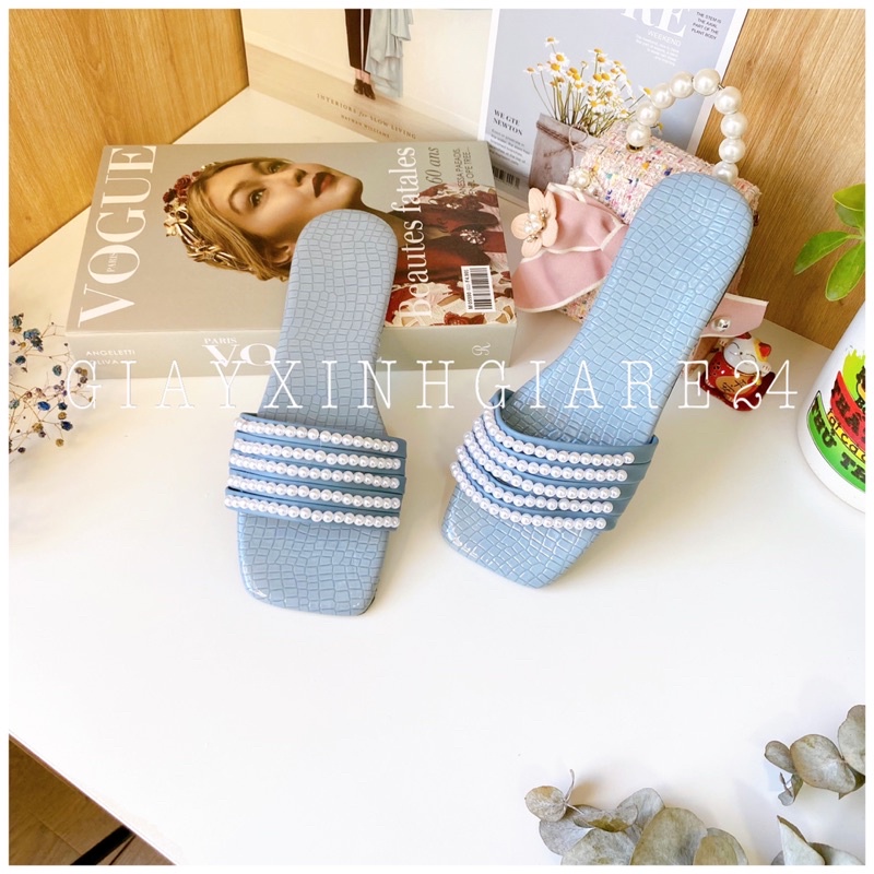 Dép nữ quai ngang đính ngọc 5dây (fom nhỏ)