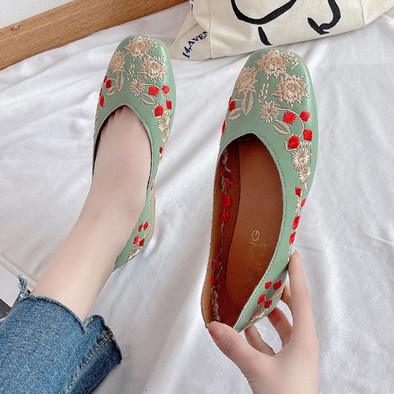 Oeteo Giày Búp Bê Đế Bằng Phong Cách Retro Cho Nữ