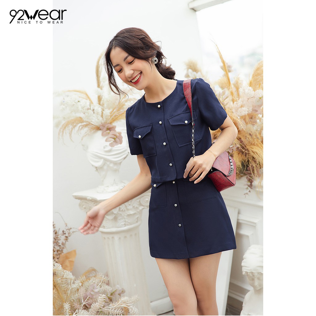 Áo sơ mi nữ croptop 92WEAR đủ màu, đủ size, ngắn tay túi ốp ngực ASW0711 | BigBuy360 - bigbuy360.vn