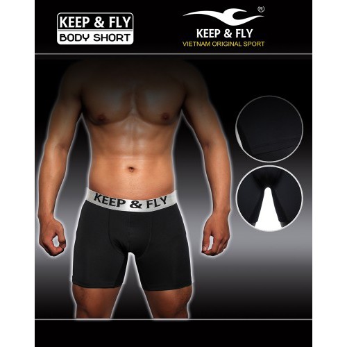 Quần Body Short nam đen Keep & Fly