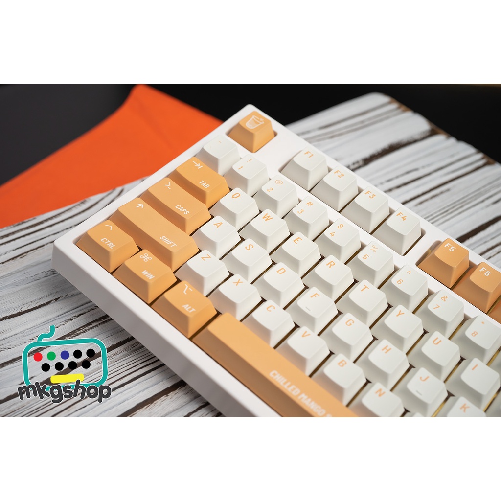 Keycap Mango Juice sinh tố xoài, nhựa PBT in nhiệt, 132 nút bàn phím cơ, cherry profile