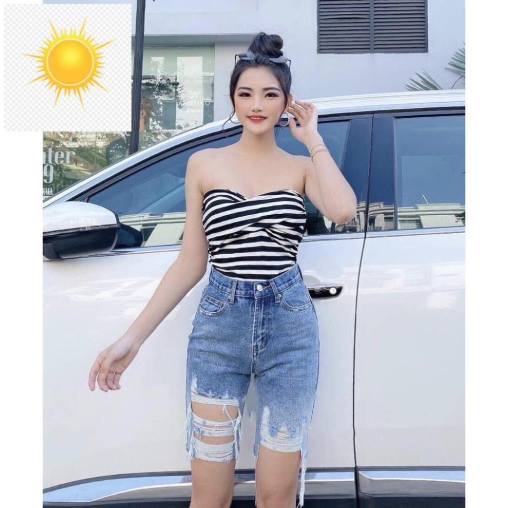 ️🎽 Quần jean ngố / lửng BIG SIZE lưng cao, co dãn mạnh rách kiểu LOANG MÀU đẹp dành cho người béo ️🎽