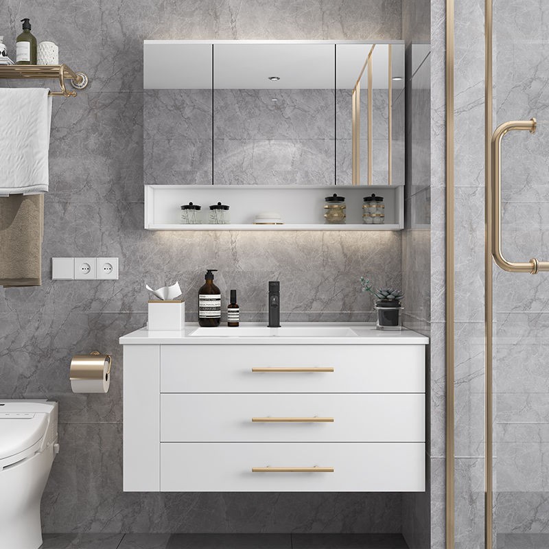 Hiện đại và đơn giản kết hợp tủ phòng tắm bằng gỗ nguyên khối giản, Chậu rửa bàn trang điểm đặt sàn kiểu Bắc Âu ch | BigBuy360 - bigbuy360.vn