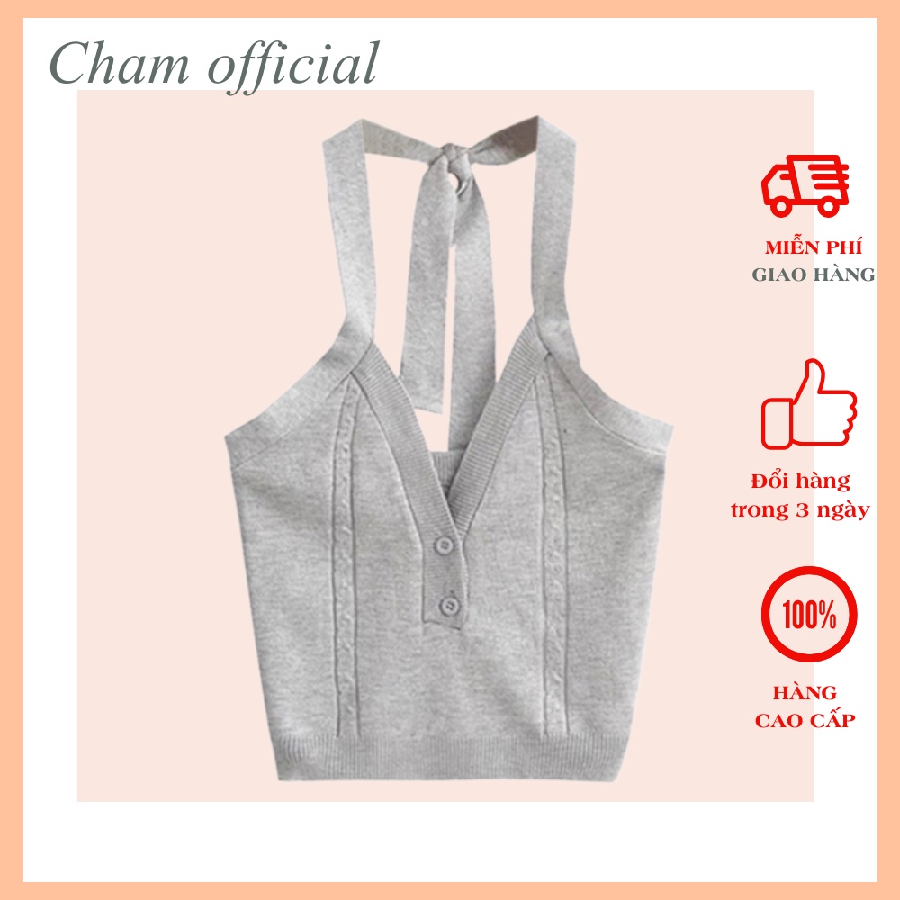 Áo yếm bra nữ cao cấp Cham áo kiểu nữ croptop có dây buộc cổ yếm đính cúc