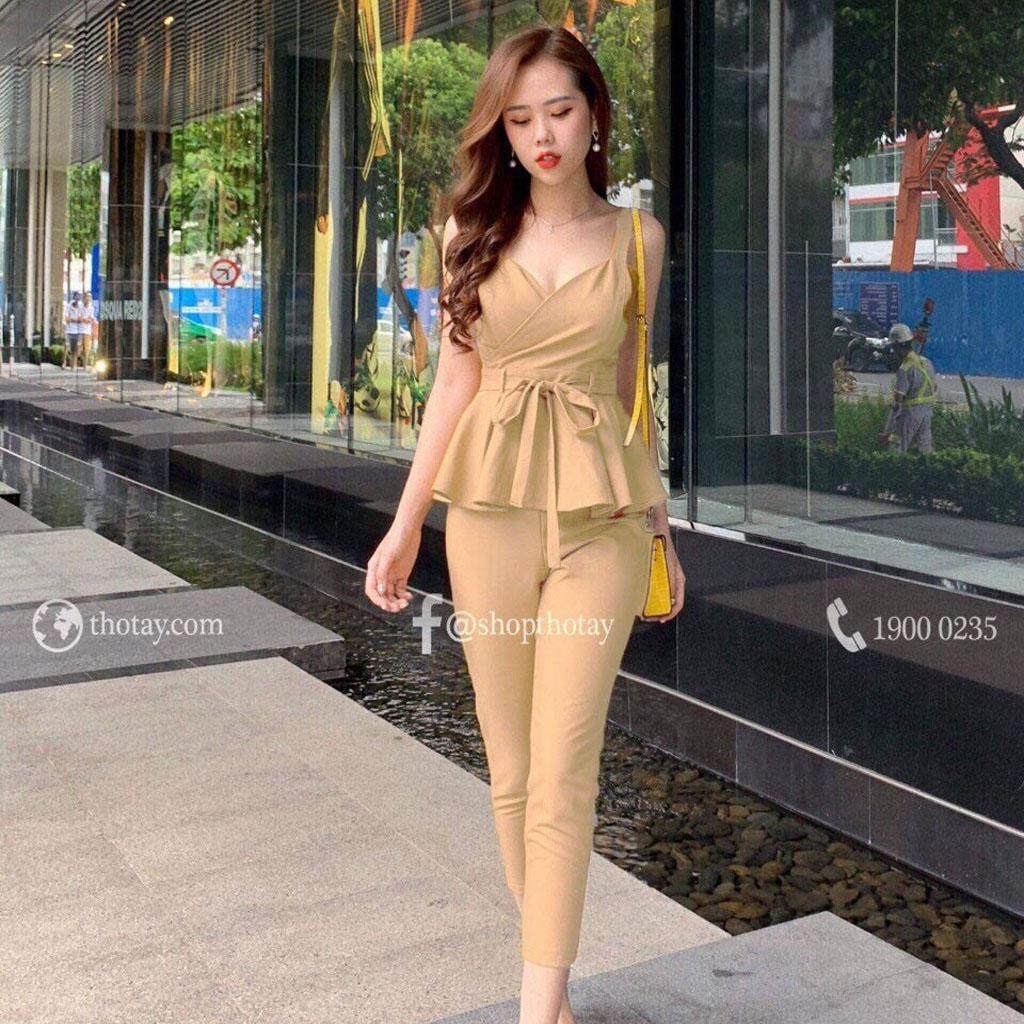 Set Đồ Nguyên Bộ Công Sở Quần Dài Áo 2 Dây Thắt Eo Dự Tiệc Sang Trọng -Hàng nhập khẩu