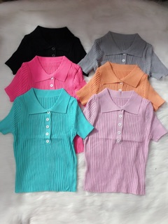 Áo croptop len cổ bẻ (bao chất)
