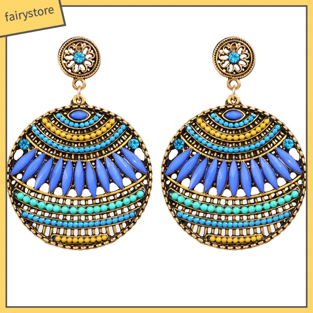 Khuyên Tai Mặt Tròn Đính Đá Nhiều Màu Sắc Phong Cách Bohemia