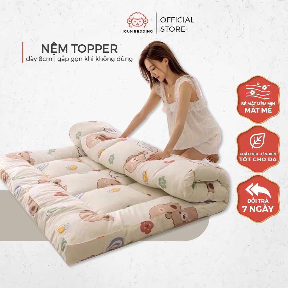 Topper Nệm - Tấm Bảo Vệ Nệm Cao Cấp Chống Đau Cột Sống, Giảm Đau Mỏi Vai Gáy Chất Cotton Đũi Size M2, M6, M8, 2M2