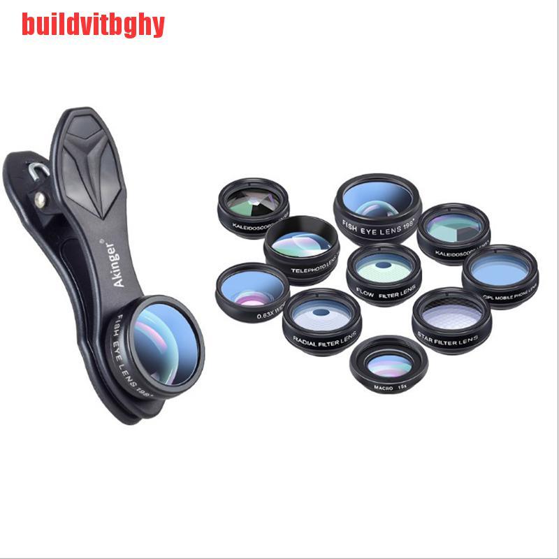 {buildvitbghy}10in1 Phone Lens Fisheye Wide Angle Zoom Lens Fish Eye  Macro Lenses Camera Kits IHL
