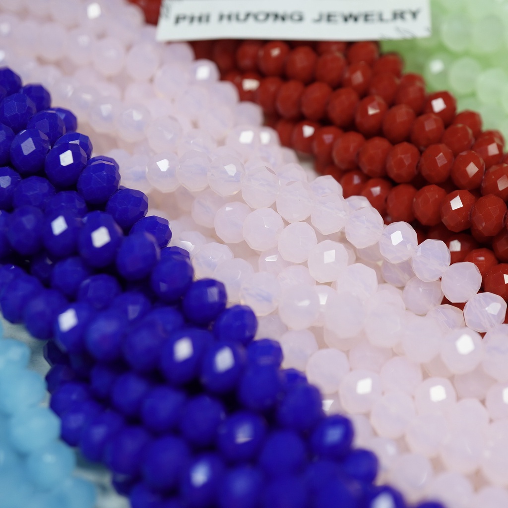 Gói 1 dây khoảng 90 hạt pha lê ngọc, pha lê bánh cam 6mm cao cấp nhiều màu
