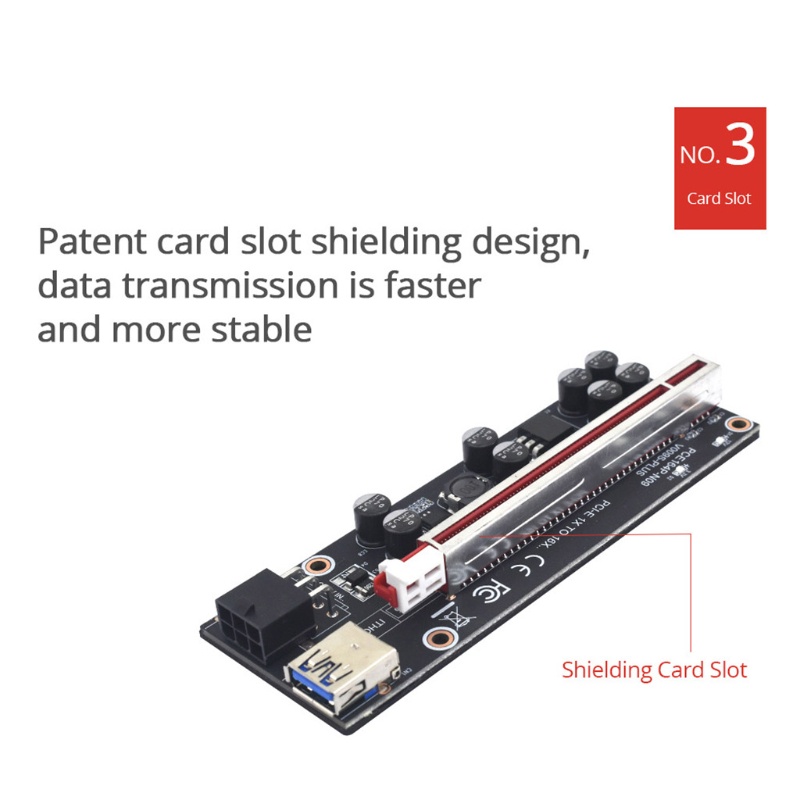btsg VER009S Plus PCI-E Riser Card 8 Capacitors PCI Express 1X 16X USB 3.0 Cable SATA to 6Pin Connector Power Cable