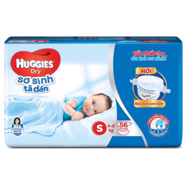 (Bọc Kén Con Tằm ) Tã dán Miếng lót sơ sinh HUGGIES S56/ NB58+2/ NB1 100/NB2 60 miếng