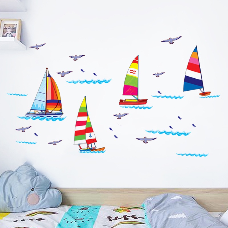 Miếng dán tường cho bé Thuyền buồm biển khơi dễ thương