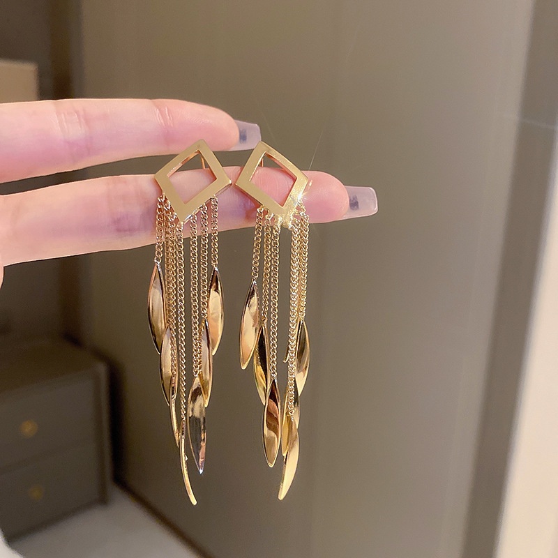 Khuyên Tai Kim Loại Dài Đính Đá Phong Cách Âu Mỹ