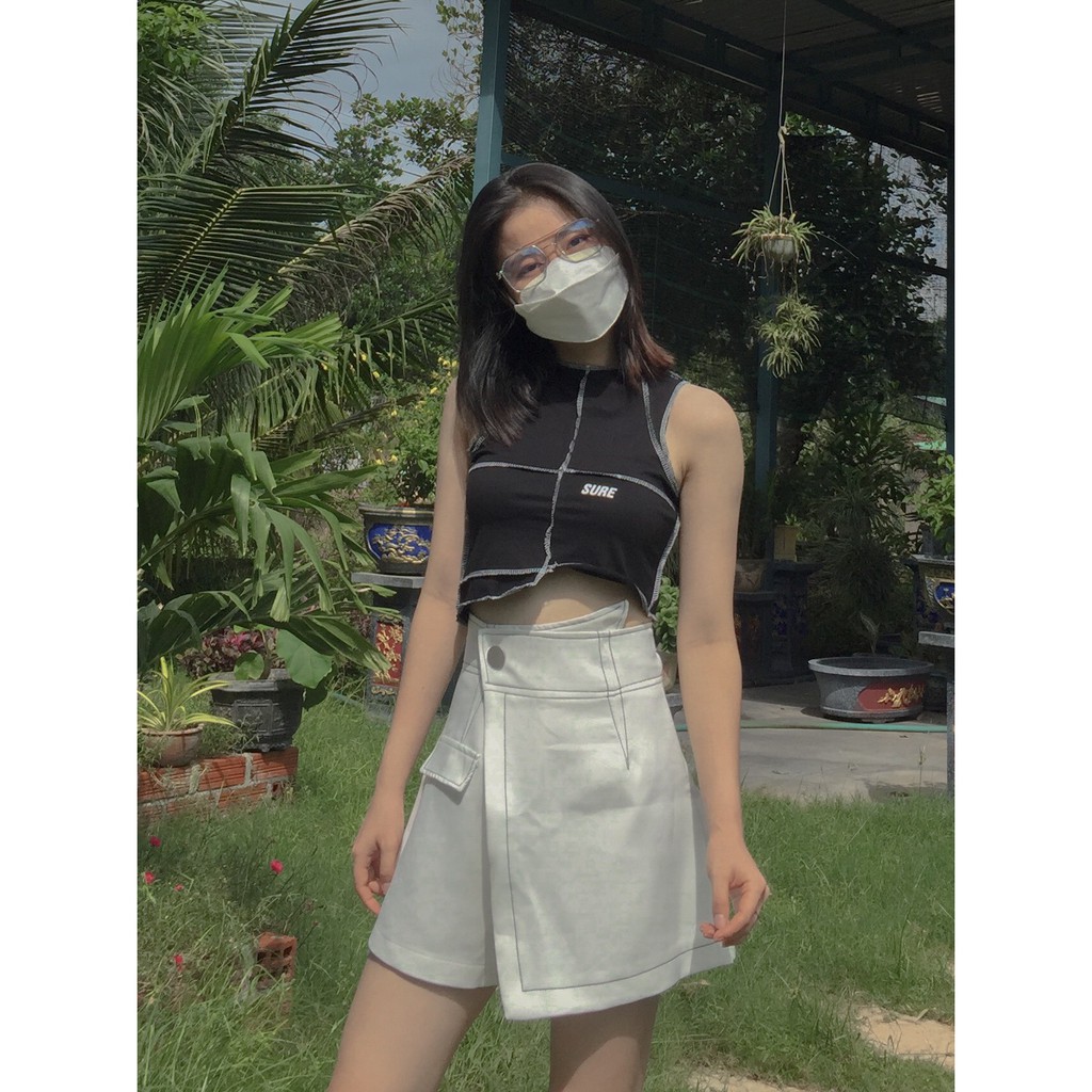 Quần giả váy cạp chéo viền chỉ nổi, siêu tôn dáng
