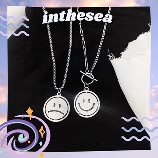 Vòng cổ mạ bạc hình mặt cười/ buồn xoay được độc đáo unisex