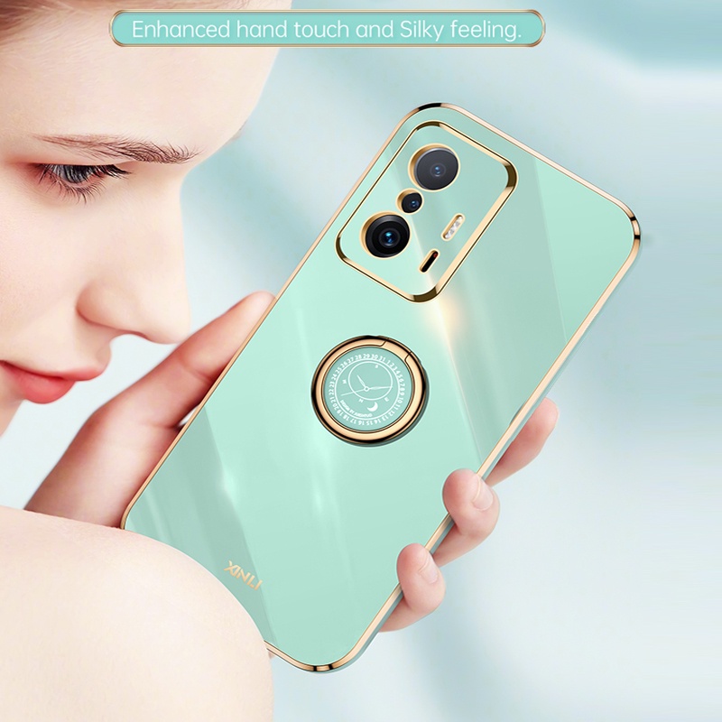 Ốp Điện Thoại Silicon Dẻo Tráng Gương 6D Kèm Giá Đỡ Nhẫn Cho Xiaomi Mi 11T Pro 10T 9T 11 Lite 5G