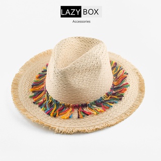 Mũ panama nón thổ cẩm tua rua nhiều màu