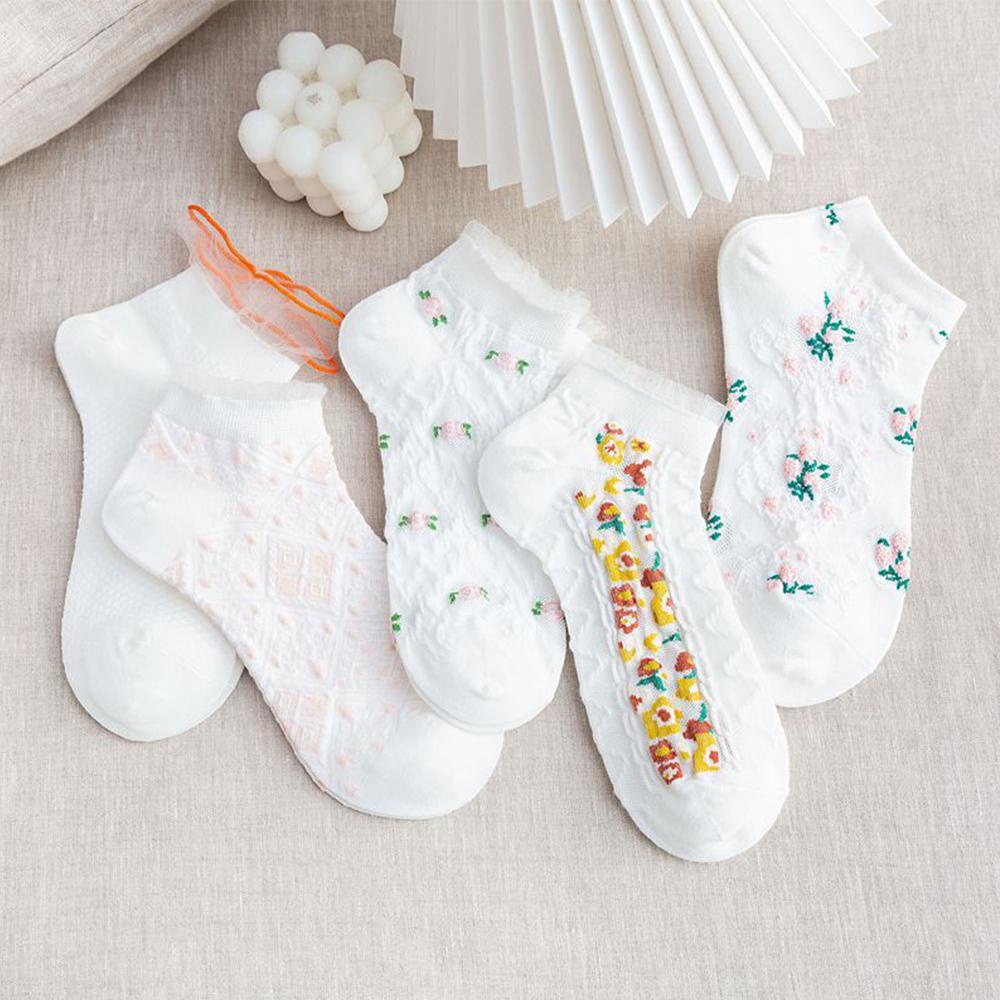 CLEOES Vớ Thuyền Phối Ren Hoa Thoáng Khí Phong Cách Lolita