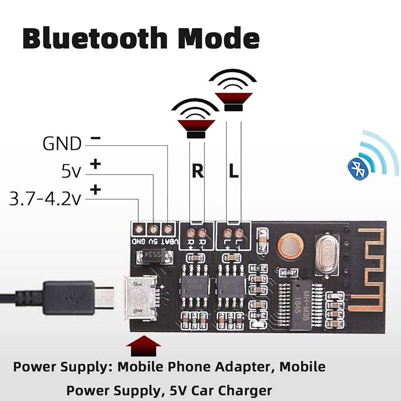 Bảng Mạch Khuếch Đại Âm Thanh Bluetooth 5w + 5w Dc 3.7v-4.2v / 5v