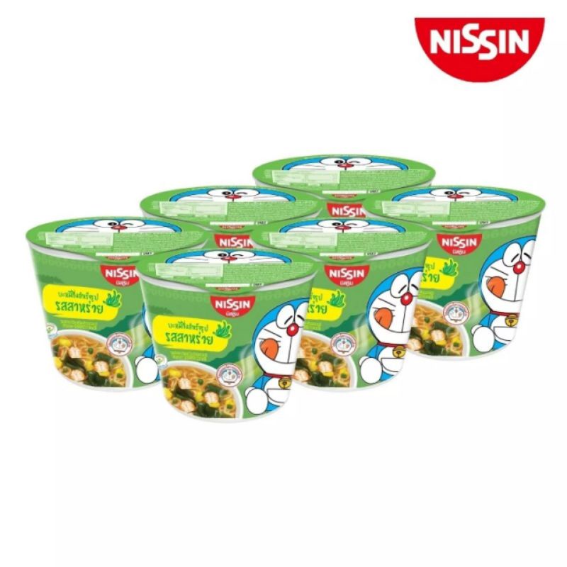 Mì Ly Nissin Doraemon 6 Ly Vị Gà Bắp, Rong Biển, Cua, Gà Nấm, Heo