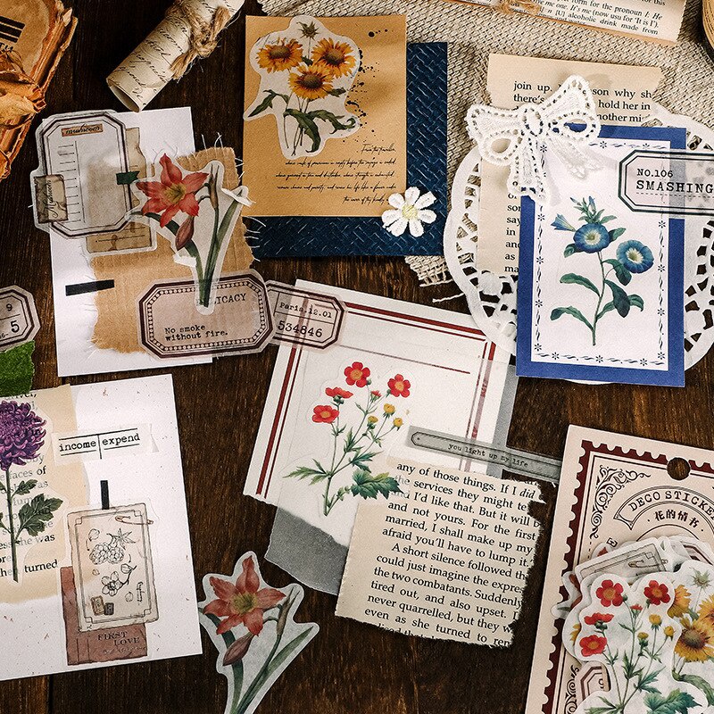 Set 40 miếng dán trang trí sổ tay phong cách vintage