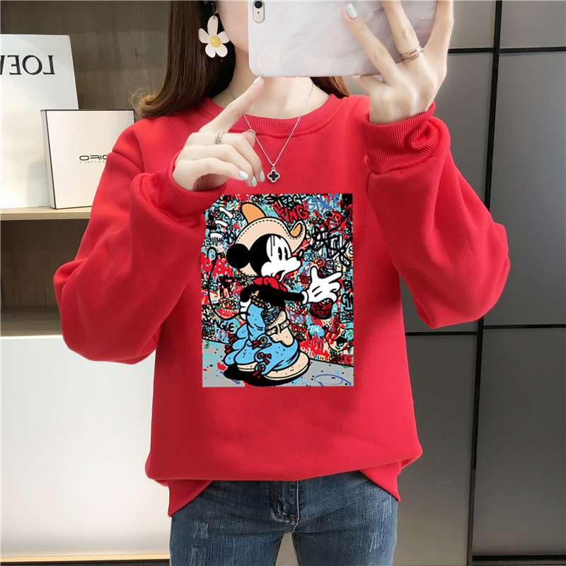 New Promotion Long Sleeve O-Neck Swearshirt Women Cute Mickey Print Women's Sweathshirt Comfy Hoody