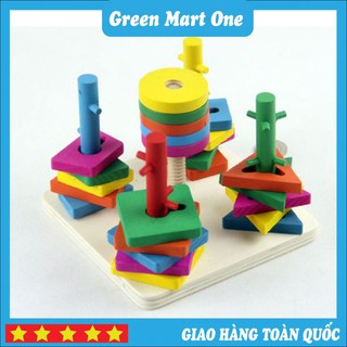Bộ Thả Hình 5 Cột Khối 💕💕CAO CẤP💕💕Đồ Chơi Giáo Dục Gỗ An Toàn Cho Bé