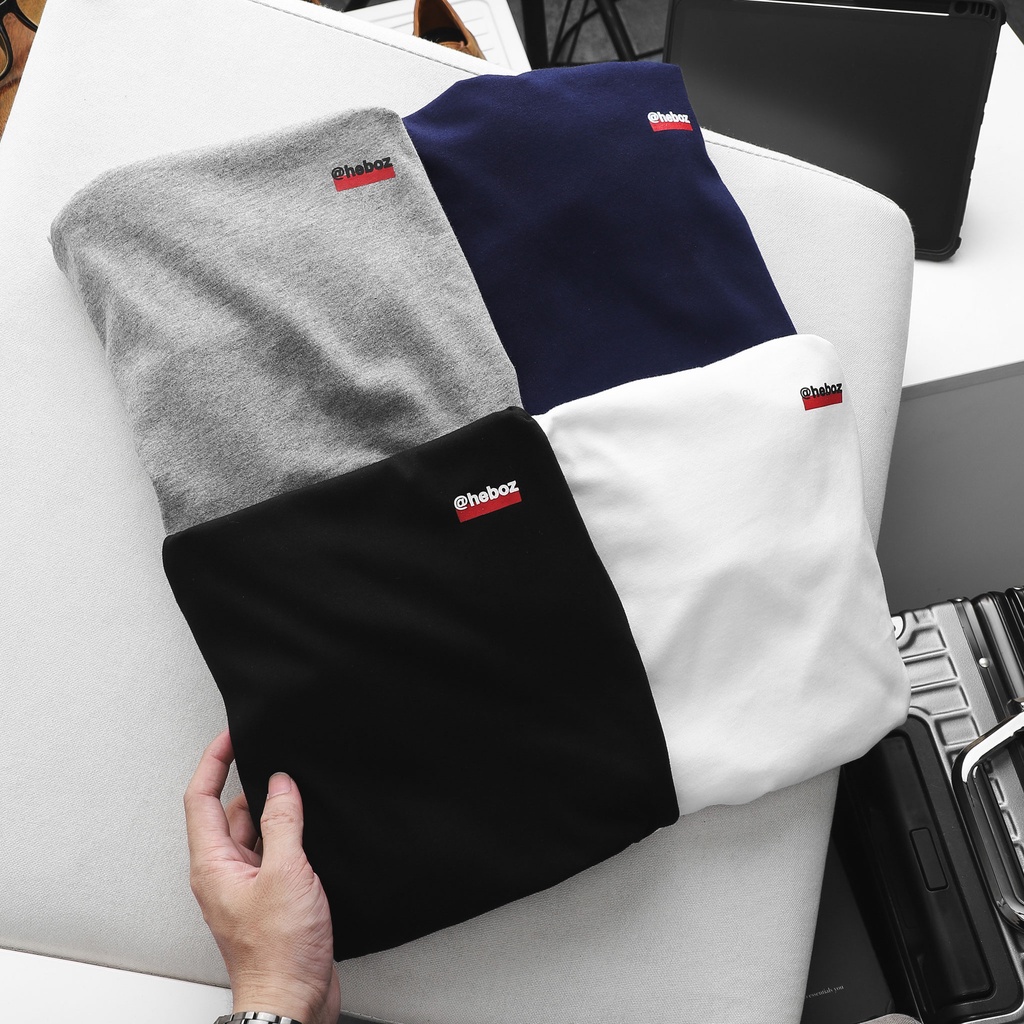 Áo thun nam HEBOZ cổ tròn cotton 4 màu basic mềm mịn, in logo nhỏ cao cấp - 00000829