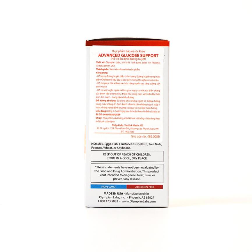 [Giá Gốc]Viên uống hỗ trợ ổn định đường huyết Olympian labs Advanced Glucose Support - Hộp 60 Viên