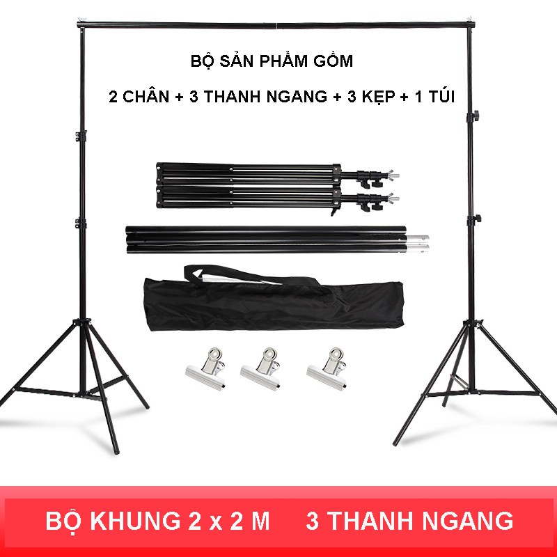 Khung giá treo phông nền di động chữ U chụp ảnh, quay video lookbook, ảnh cưới, livestream KT 2x2m (tặng kẹp, túi đựng )