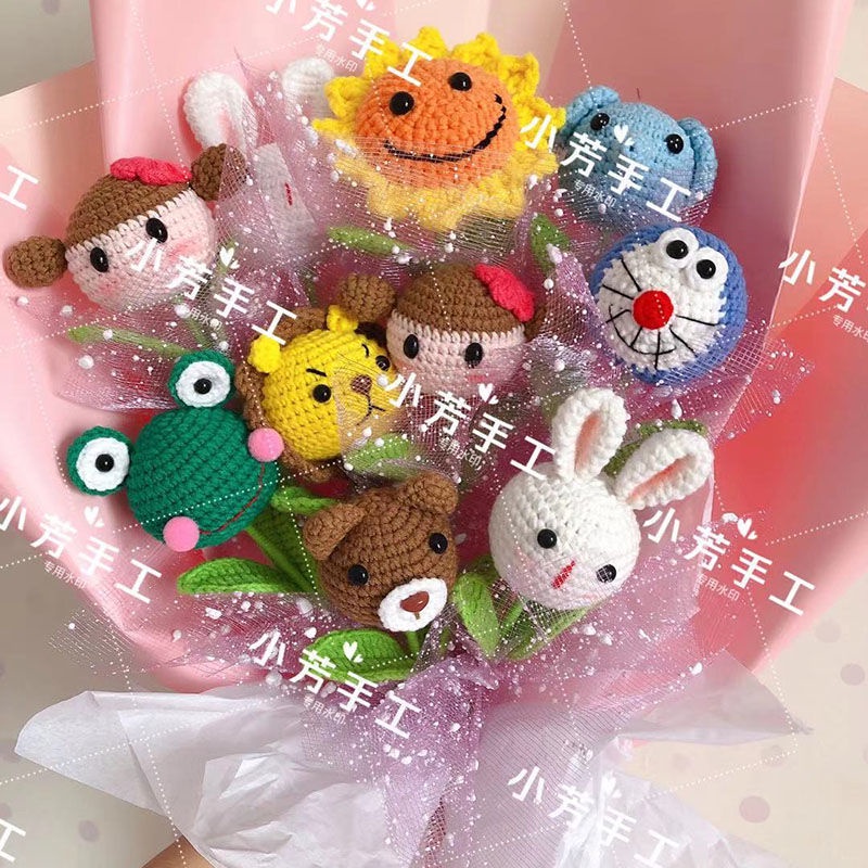 Sản Phẩm Hoàn Thiện Bó Hoa Đầu Búp Bê Đan Móc Thủ Công Hình Động Vật Hoạt Hình Dễ Thương Làm Quà Tặng Kỳ Nghỉ