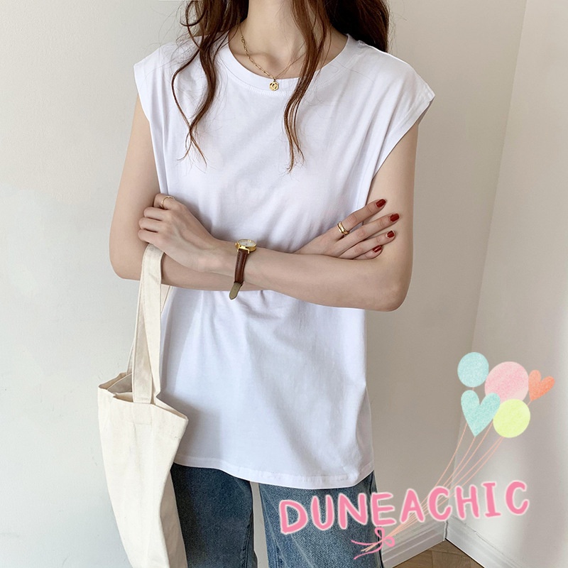 DUNEA Áo thun sát nách cổ tròn thiết kế đơn giản dành cho nữ