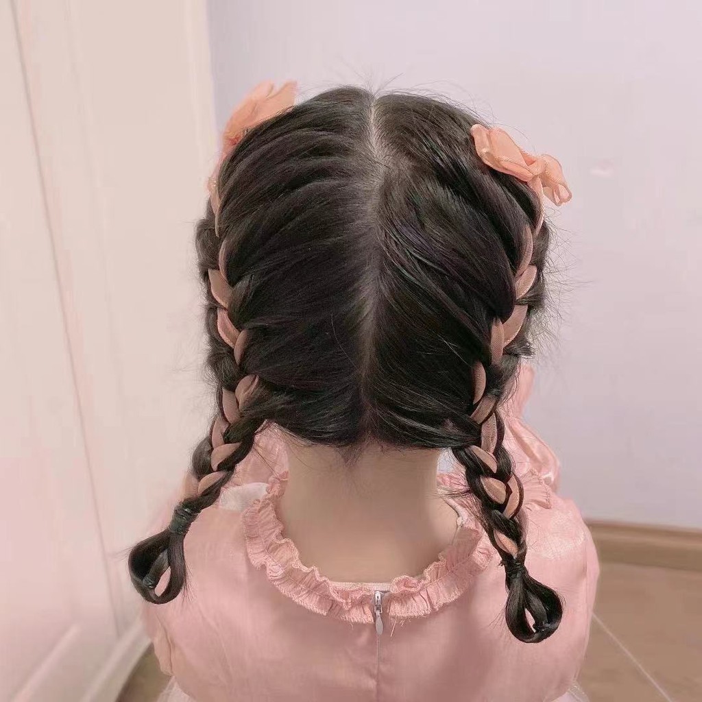 Kẹp nơ dạng dây tết tóc bằng voan siêu dễ thương và phong cách tiểu thư dành cho bé gái D71