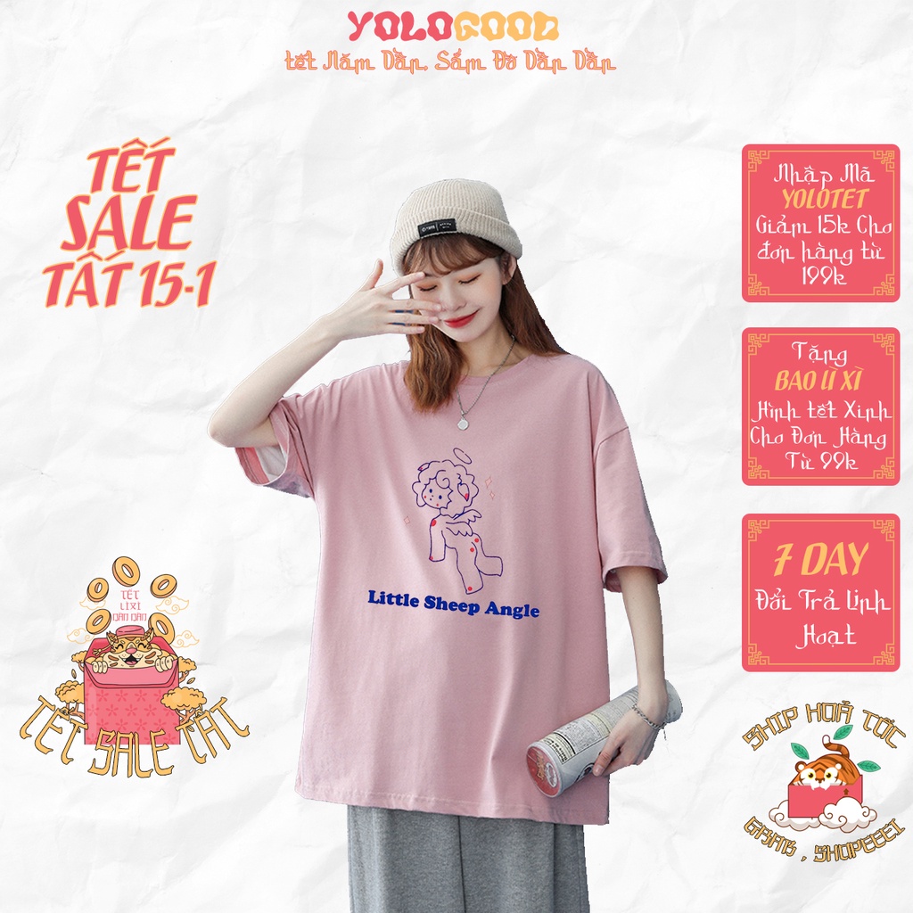 Áo thun tay lỡ  Litte Sheep Angel  phông Unisex nam nữ tee oversize form rộng pull Ulzzang Streetwear Hàn Quốc vải mềm