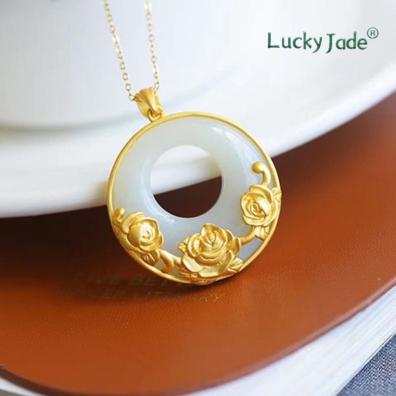 Vòng cổ Mạ Vàng 18K Đính Đá Ngọc Bích Trắng Và Đỏ