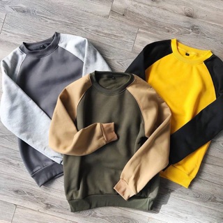 ÁO NỈ BÔNG TAY DÀI PHỐI 2 MÀU UNISEX 2T STORE