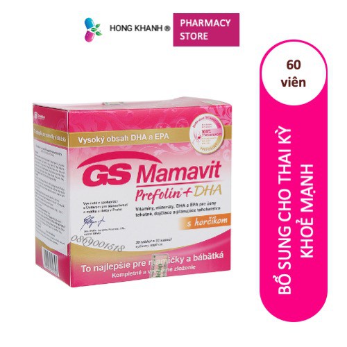 Viên uống GS Mamavit Prefolin DHA EPA - Bổ sung dưỡng chất cần thiết cho phụ nữ mang thai và cho con bú (Hộp 60 Viên)