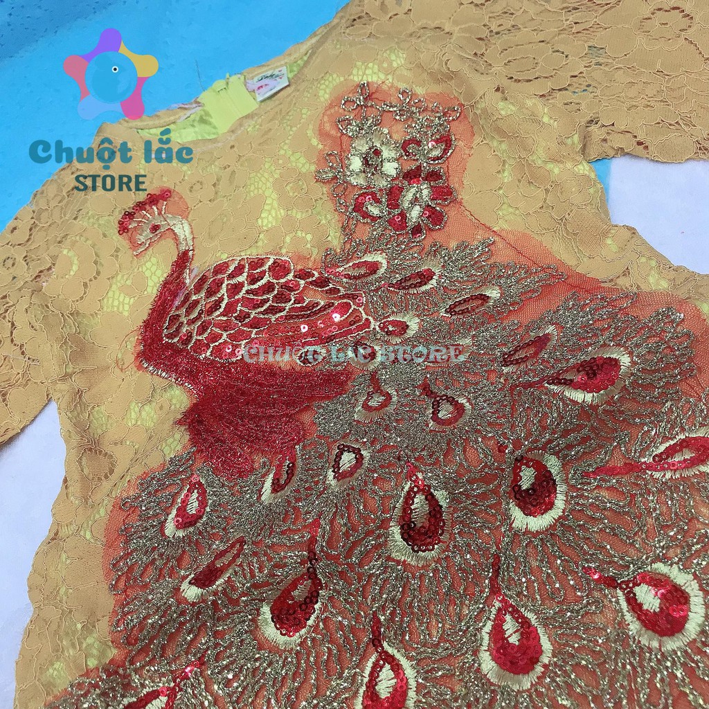 Áo Dài Cách Tân Cho Bé Gái  Mẫu Công Kim Sa Lấp Lánh 8Kg Đến 18Kg .