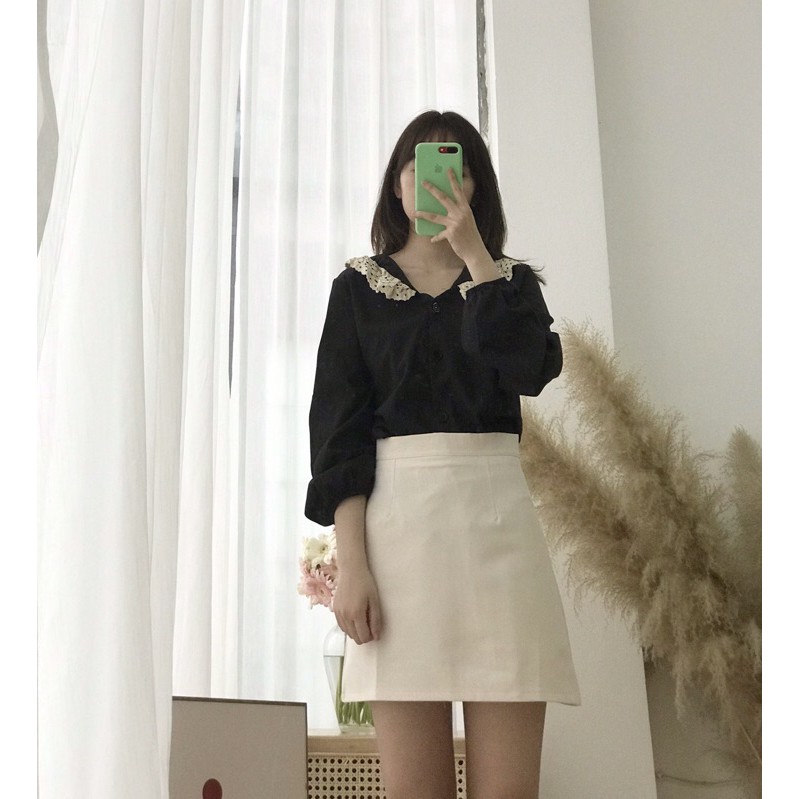 [Tặng Kèm Scrunchies] Áo sơ mi phối ren style ulzzang