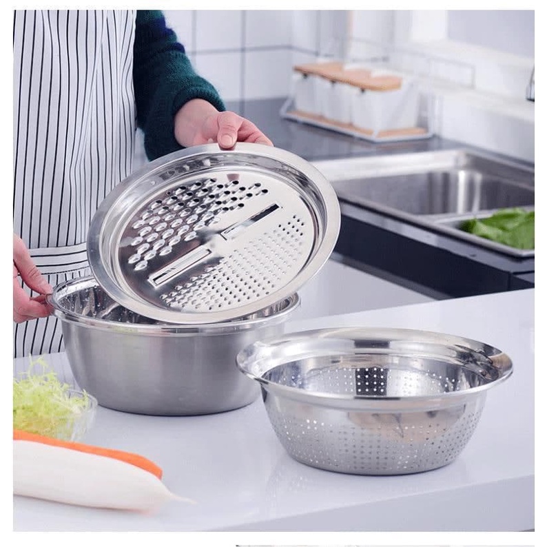 Bộ rổ chậu kèm nạo rau củ quả inox đa chức năng 3in1 cao cấp siêu tiện dụng POT KITCHEN