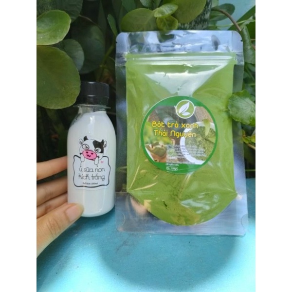 combo 100gr Bột trà xanh + ủ trắng sữa non (tặng que cọ) đắp mặt