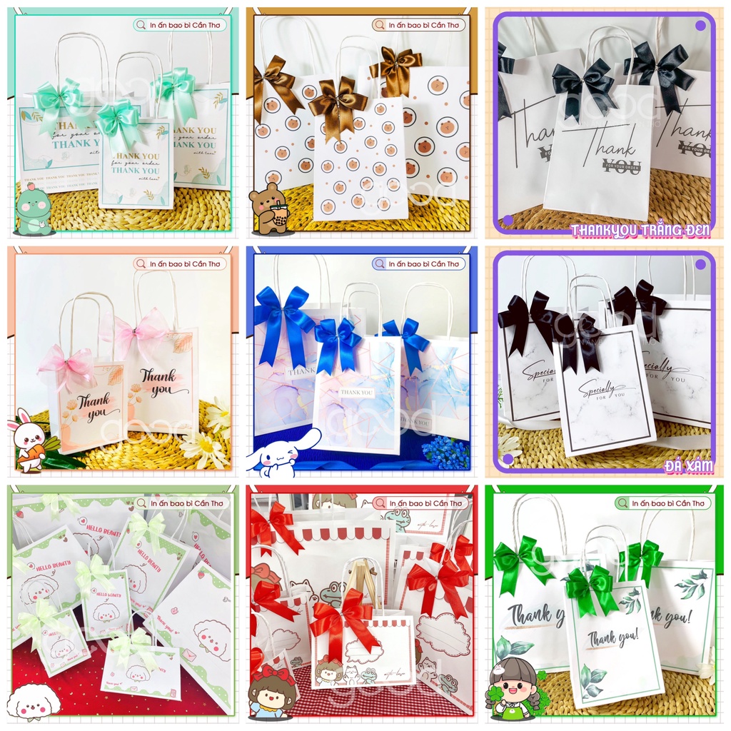 Túi giấy mini đựng quà, đựng son, mỹ phẩm, phụ kiện, trang sức nhiều mẫu sang trọng tặng nơ lụa