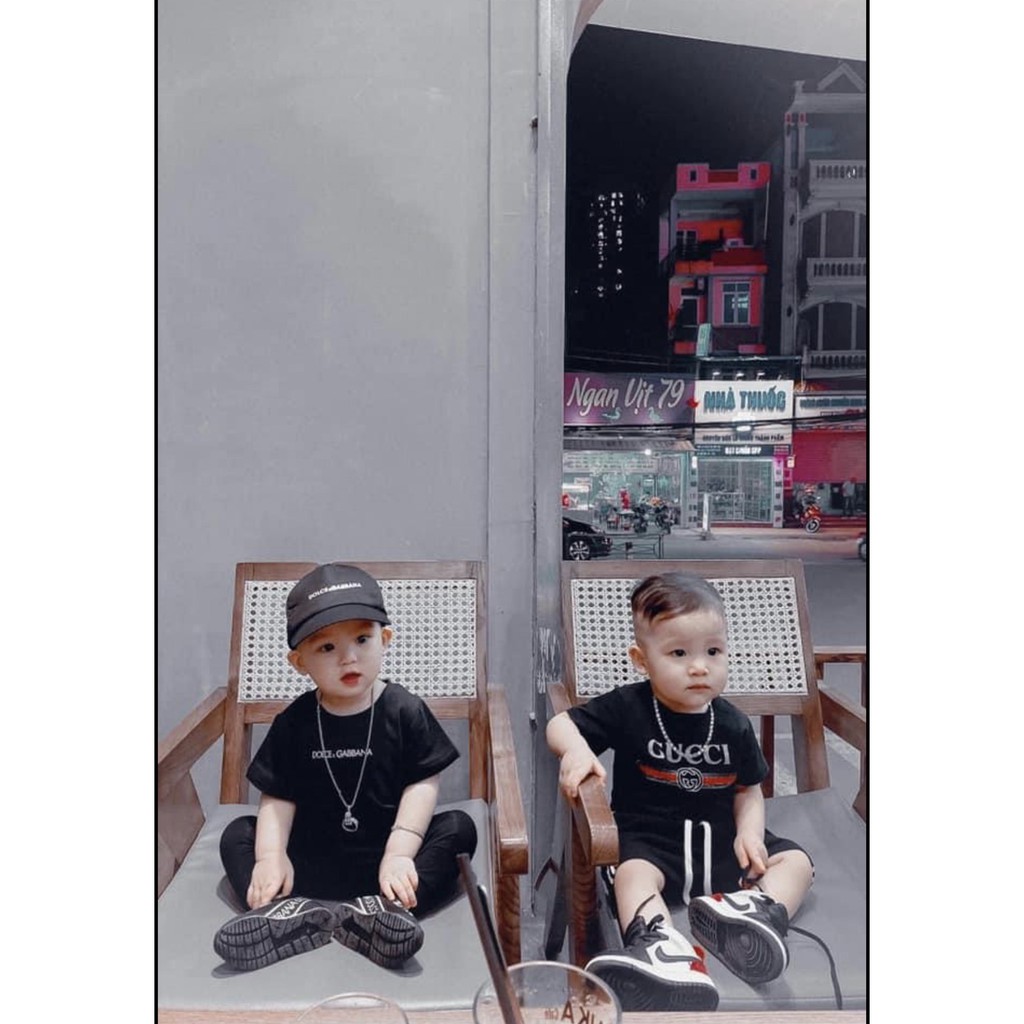 Áo thun tay lỡ bé trai bé gái nam nữ unisex, áo phông gia đình Dol & Gab 100% cotton đen/trắng - Samyy_vn
