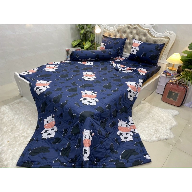 Bộ drap thun Hq [ bò sữa] 4 món mẫu đẹp