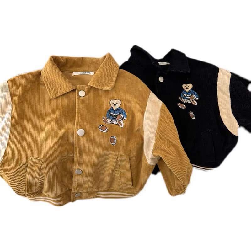 Áo khoác bomber nhung tăm cao cấp thêu Gấu sành điệu cá tính cho bé trai/gái 12-30kg