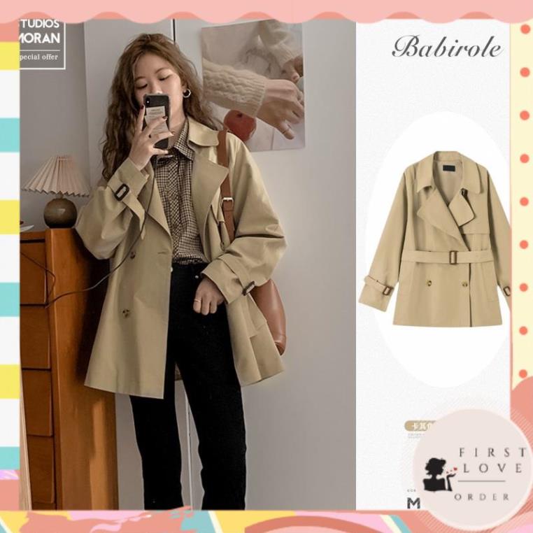 (firstlove ORDER) Áo khoác mangto MORAN dáng lửng kèm đai thắt eo style Hàn Quốc (hàng mới về) 01
