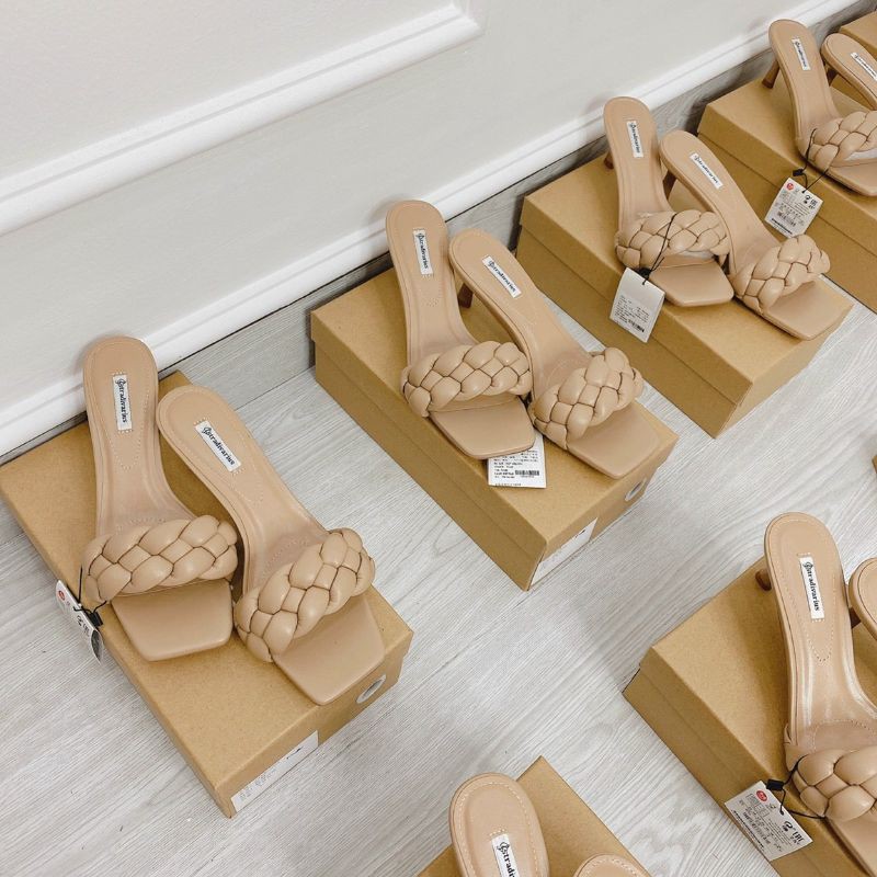 x Guốc 5p Stradiva Quai Tết Da Mềm Êm Fullbox Tem Hãng Cao Cấp